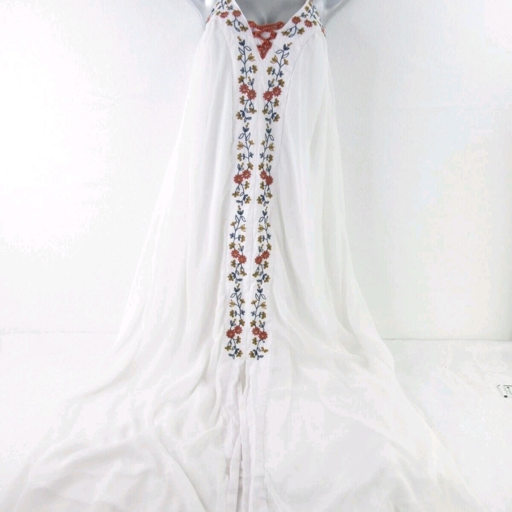 LC Lauren Conrad White Maxi Dress with Floral Embroidery